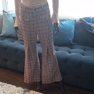 SHEIN Women's Black and White Plaid Flare Pants